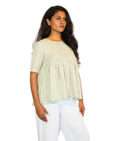 Taru and Agni green on white printed top