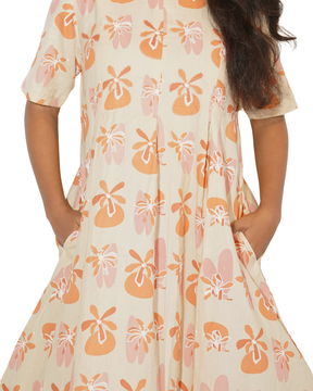 Taru and Agni printed mid length dress with hand embroidery