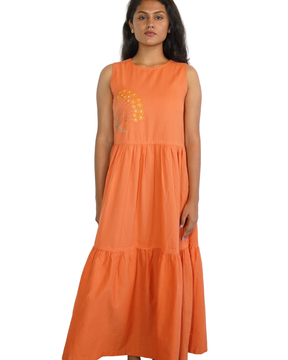 Taru and Agni mid length dress with embroidery