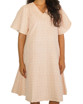 Taru and agni coral on white printed dress