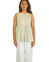 Taru and Agni green on white printed sleeveless top