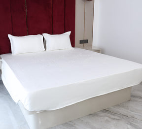 Cotton Satin White Embrioded Double Bed Cover