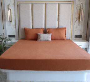 Rust Orange 100% Cotton Slub Solid Bedsheet