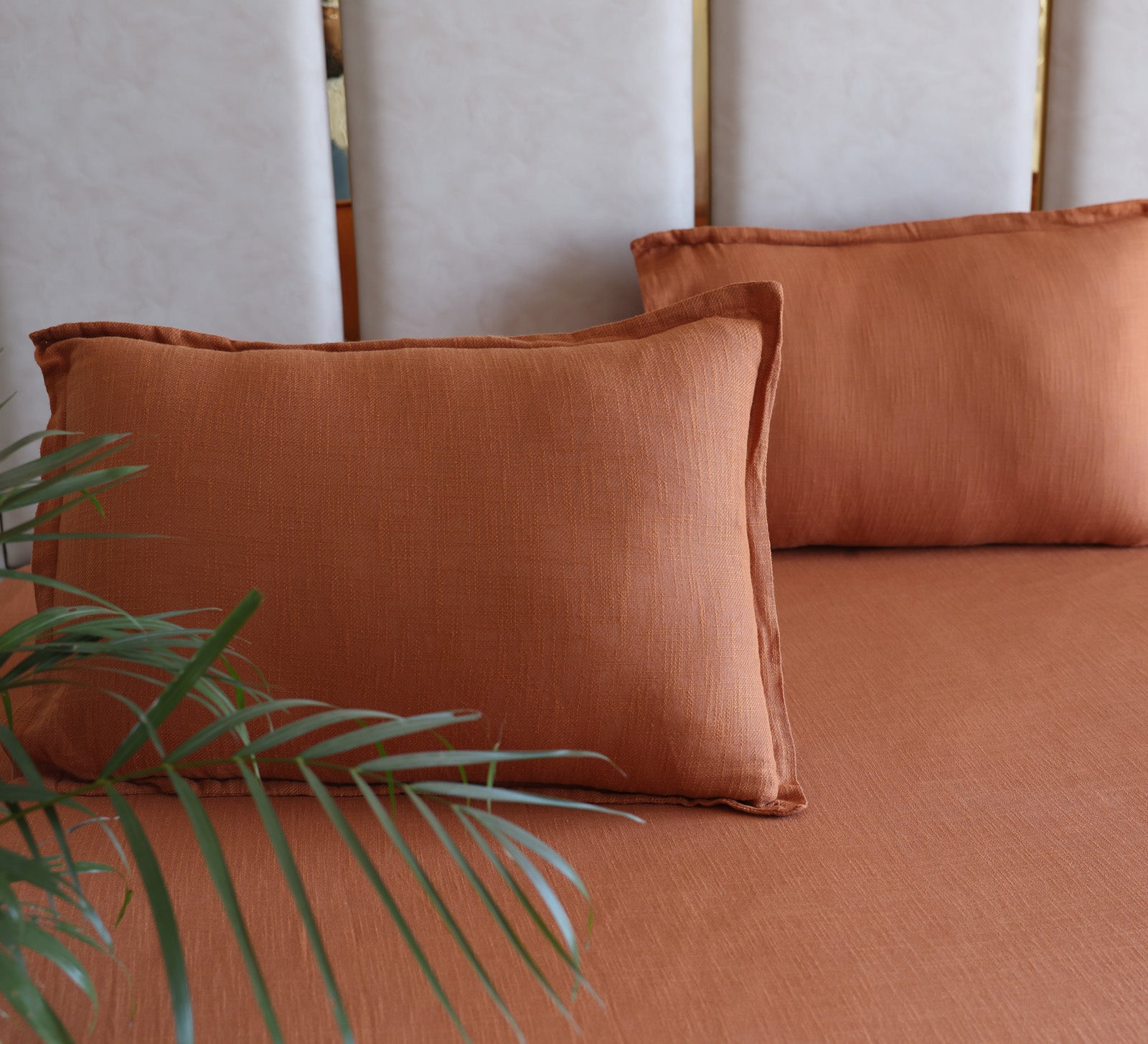 Rust Orange 100% Cotton Slub Solid Bedsheet