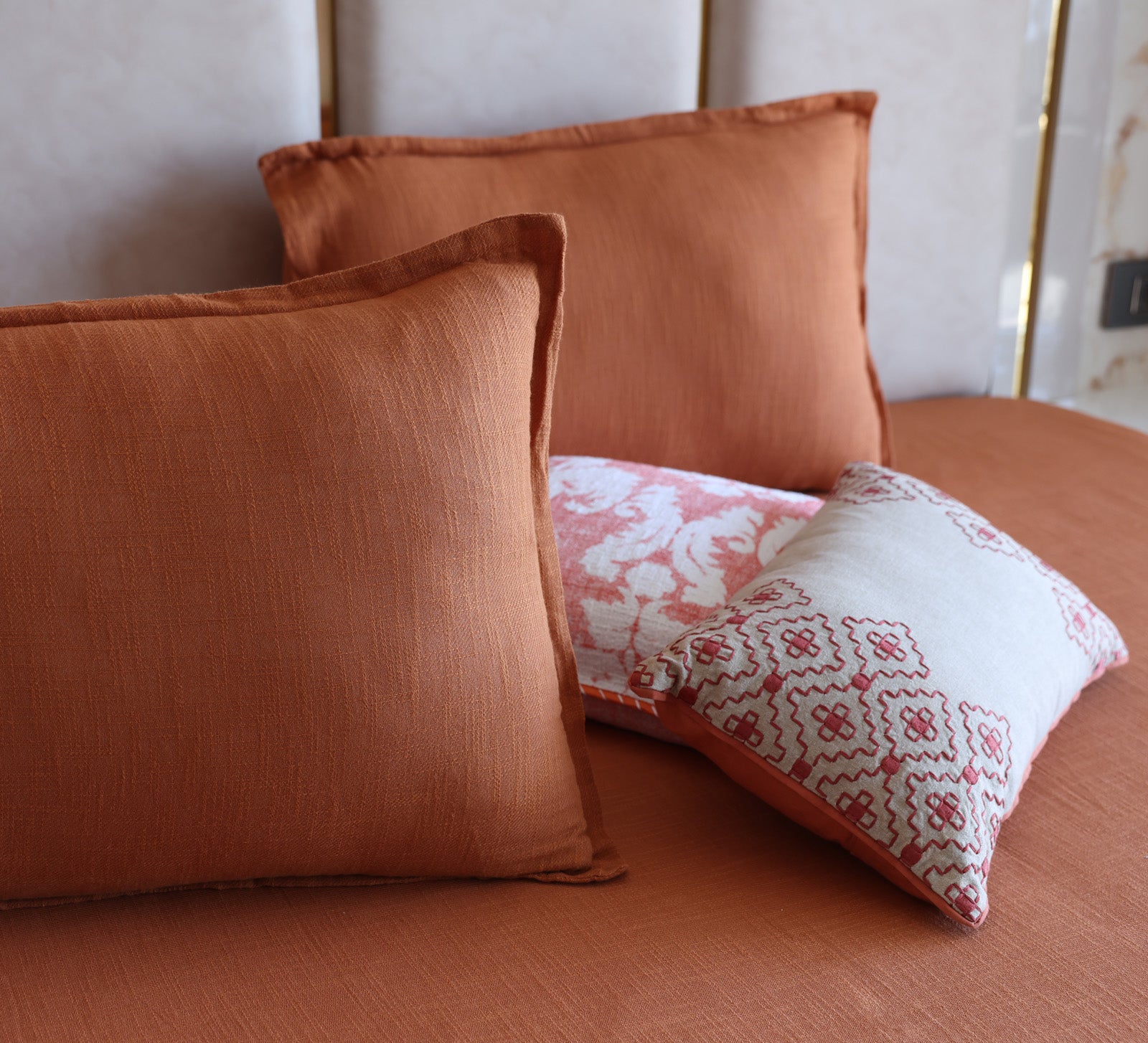 Rust Orange 100% Cotton Slub Solid Bedsheet