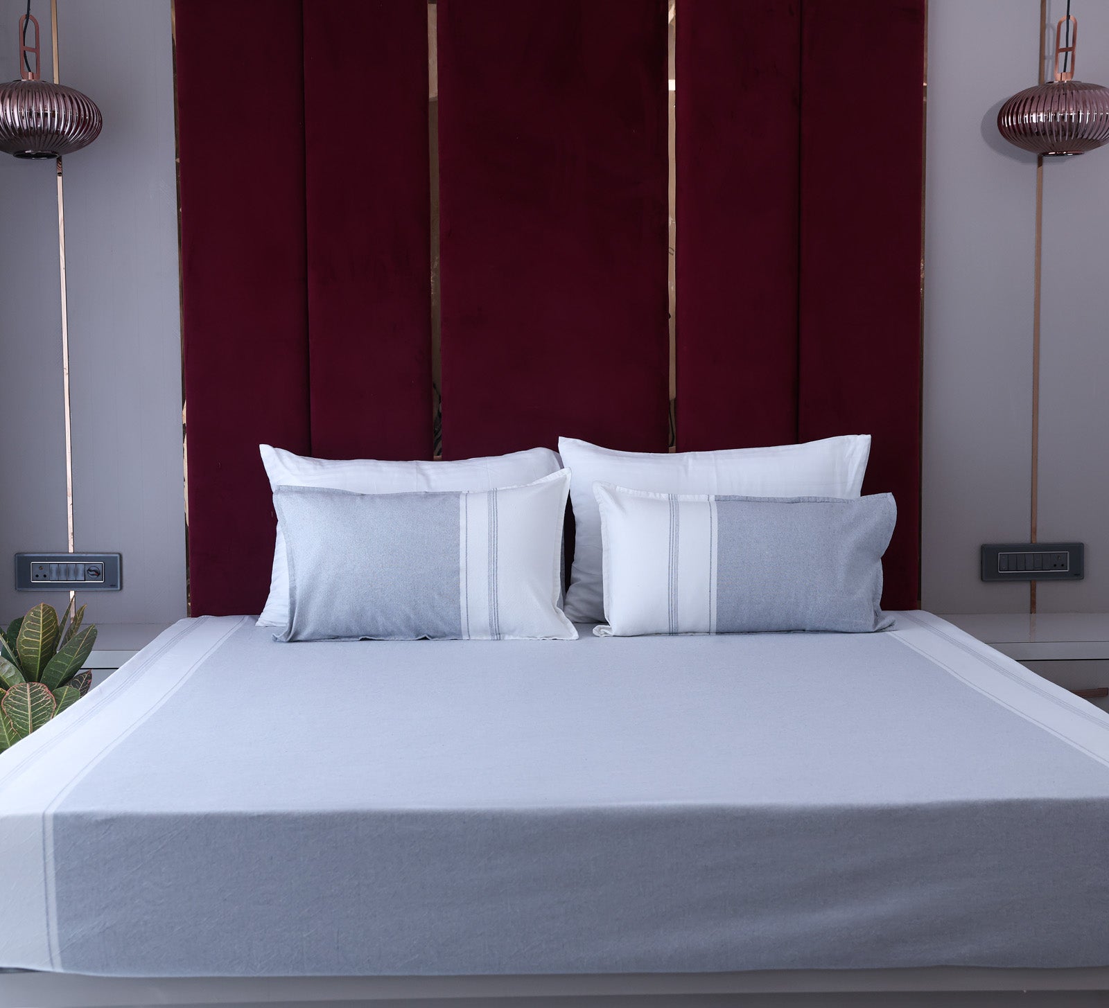 Organic Cotton Grey and White Double bed cover