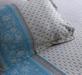 Jacquard Woven Blue and Grey Double Bed Cover