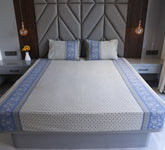 Jacquard Woven Navy Blue and Grey Double Bed Cover