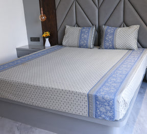 Jacquard Woven Navy Blue and Grey Double Bed Cover