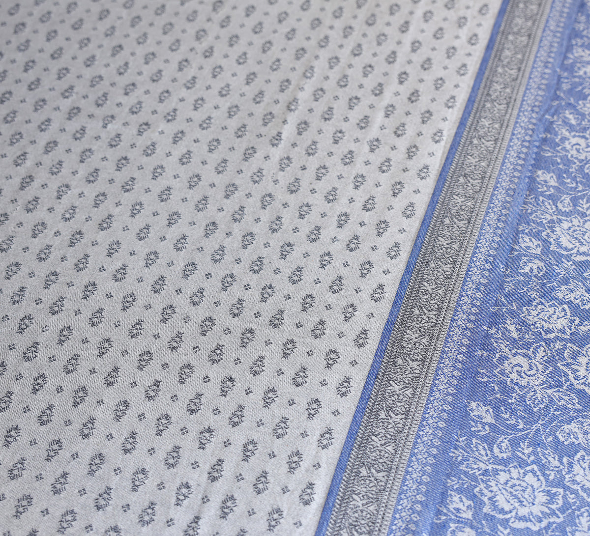 Jacquard Woven Navy Blue and Grey Double Bed Cover