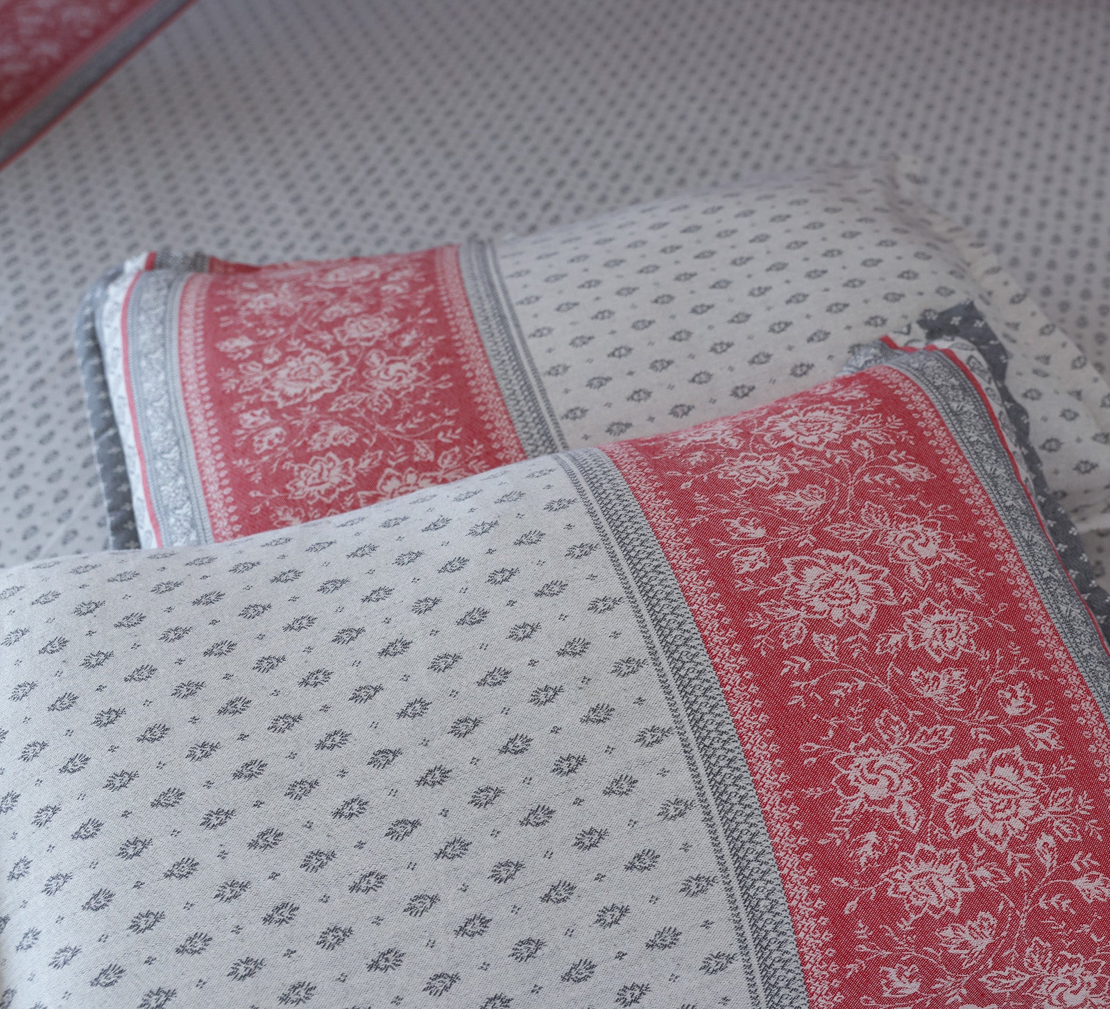 Jacquard Woven Red and Grey Double Bed Cover