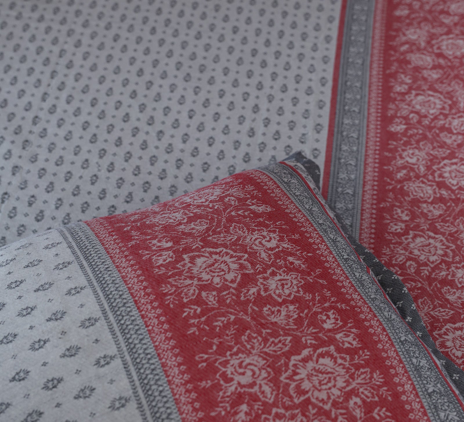 Jacquard Woven Red and Grey Double Bed Cover