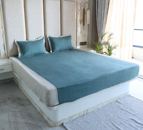 Blue Linen Double bed sheet