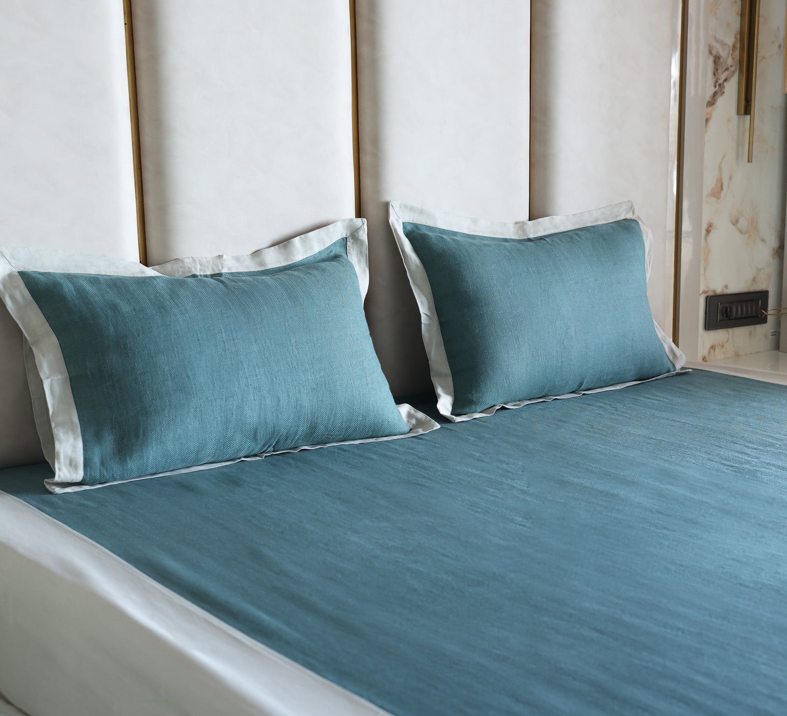 Blue Linen Double bed sheet