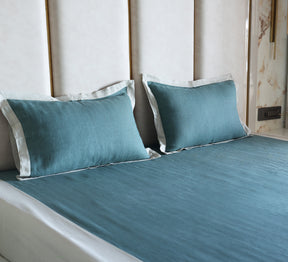 Blue Linen Double bed sheet