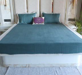 Blue Linen Double bed sheet