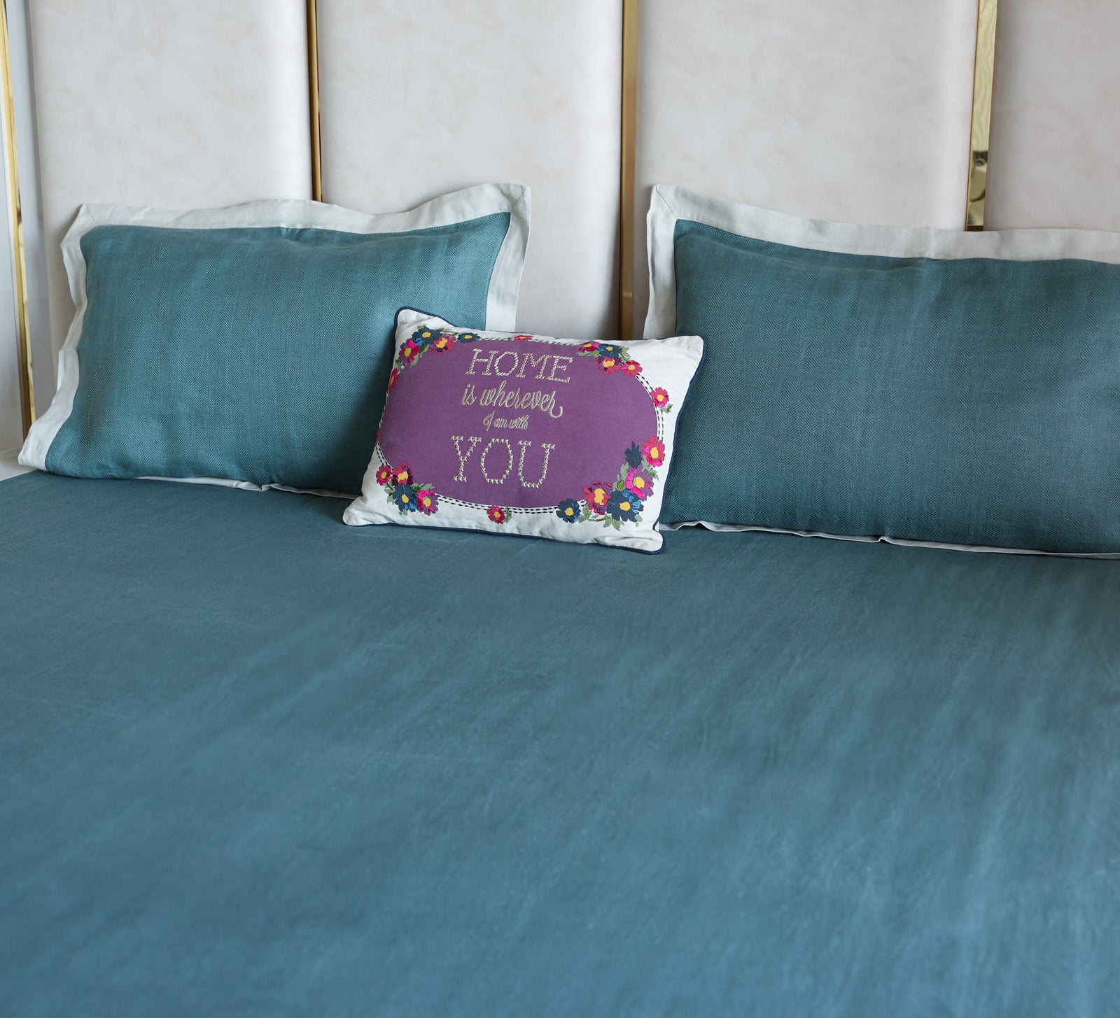 Blue Linen Double bed sheet