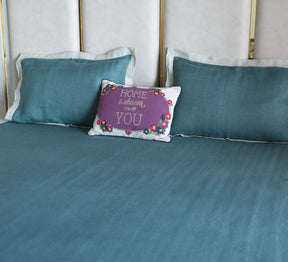 Blue Linen Double bed sheet