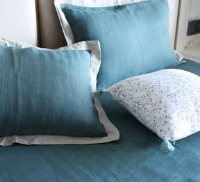 Blue Linen Double bed sheet