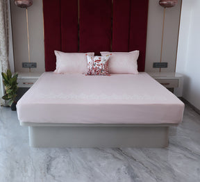 Pink 100% Cotton Embroided Double bed sheet
