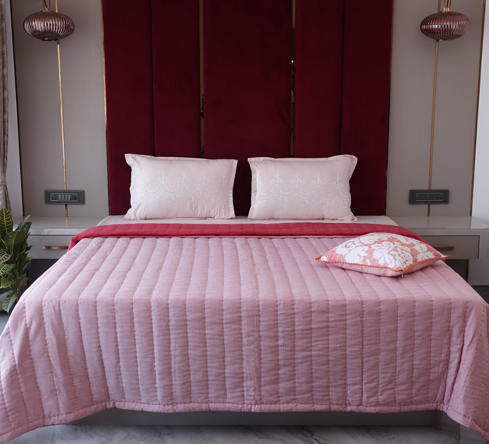 Red Stripe Double Bed Quilt