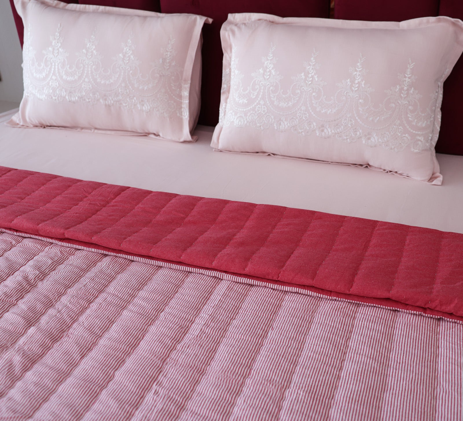 Red Stripe Double Bed Quilt