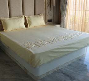 Yellow Chambray Embroided bed sheet