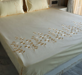 Yellow Chambray Embroided bed sheet
