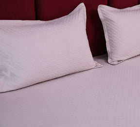 Pink 100% Cotton Woven self checks Double Bed Cover