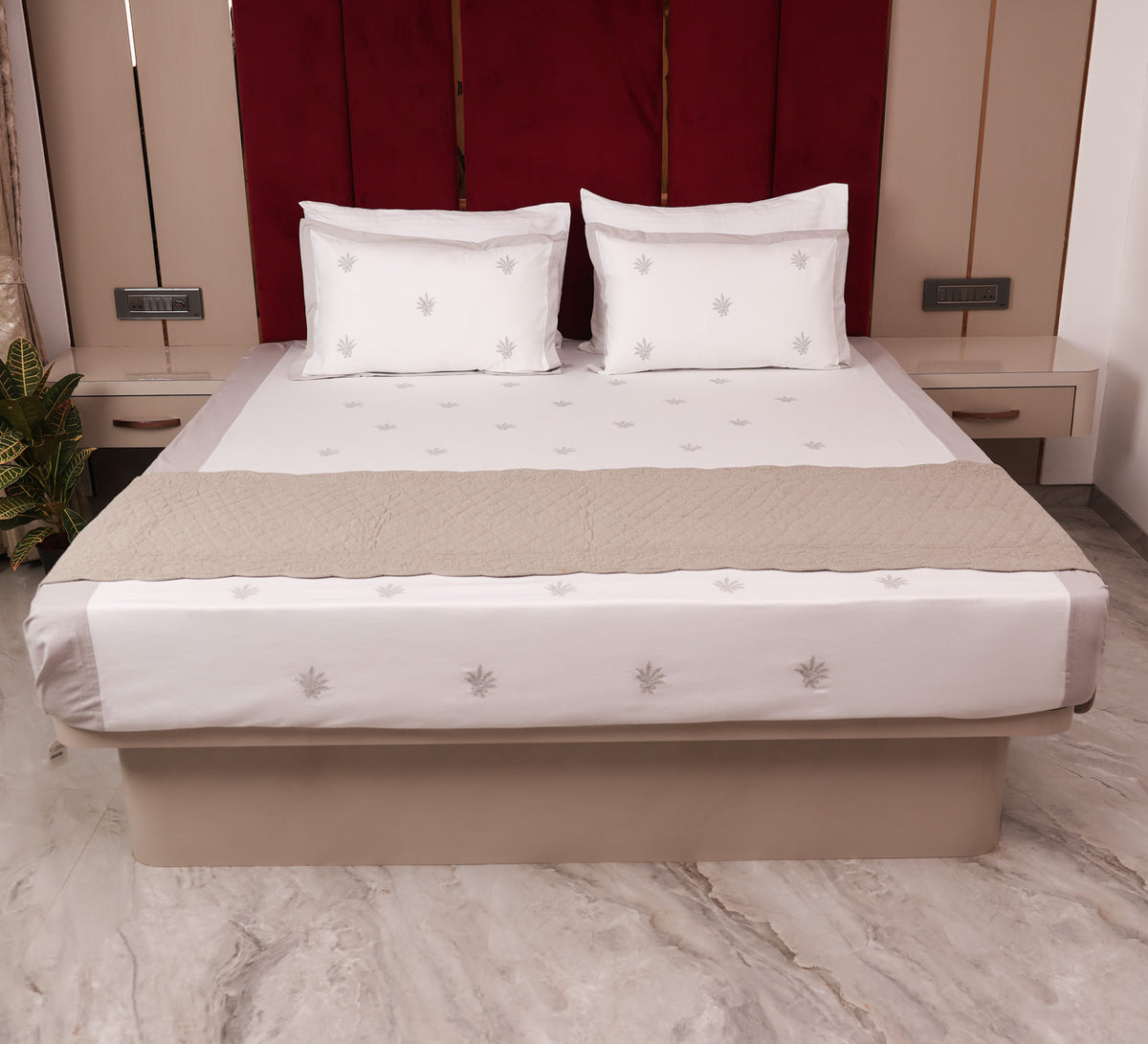 White 100% Cotton Embroidered bed sheet