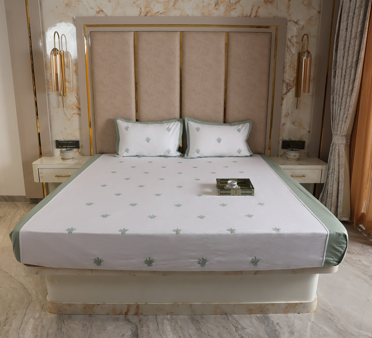 White 100% Cotton Embroidered bed sheet