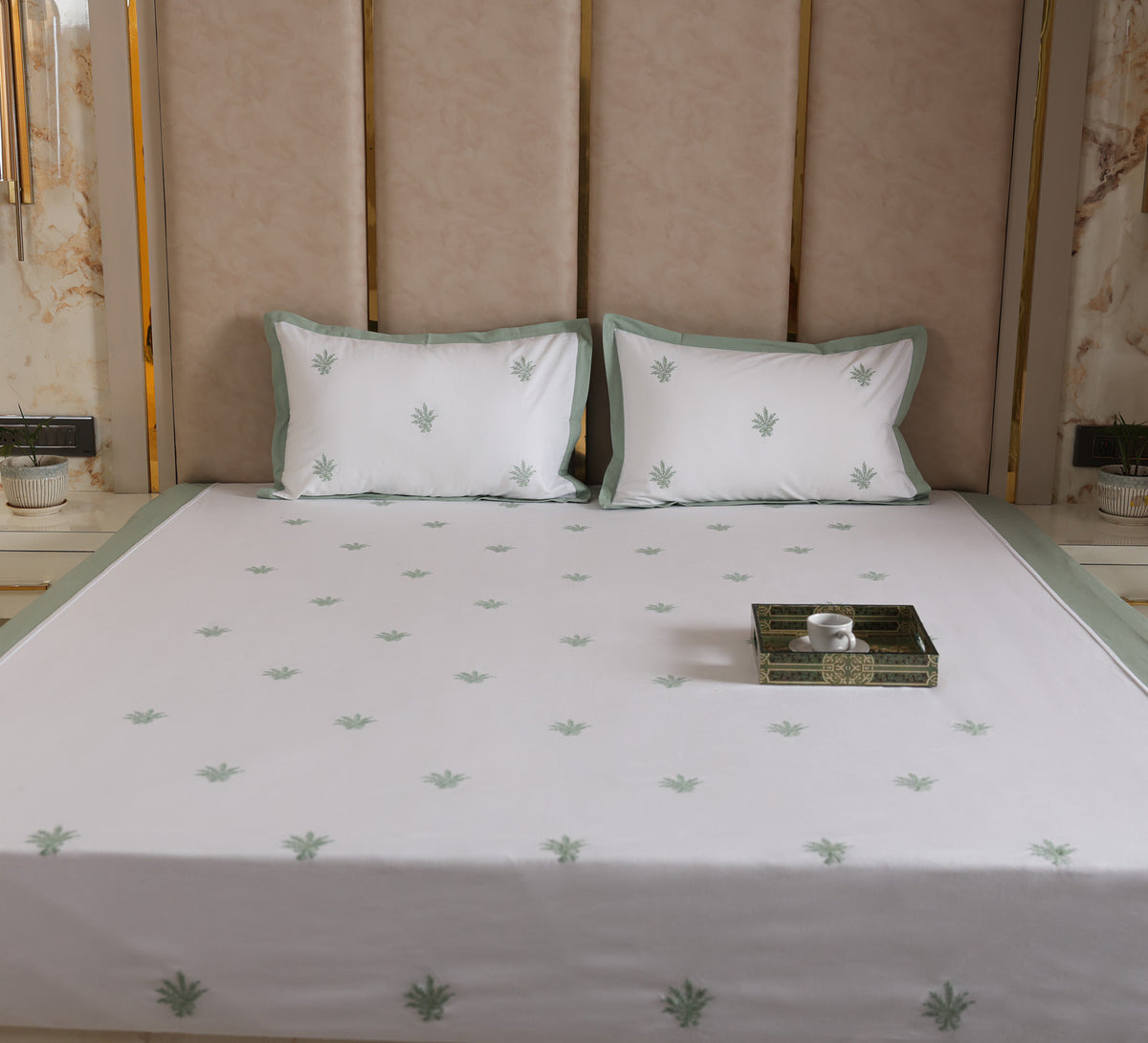 White 100% Cotton Embroidered bed sheet