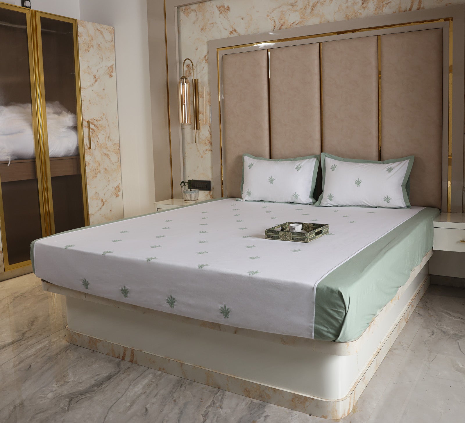 White 100% Cotton Embroidered bed sheet