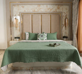 Hand quilted reversable double bed quilt with pompom