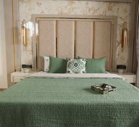 Hand quilted reversable double bed quilt with pompom