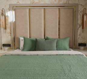 Hand quilted reversable double bed quilt with pompom