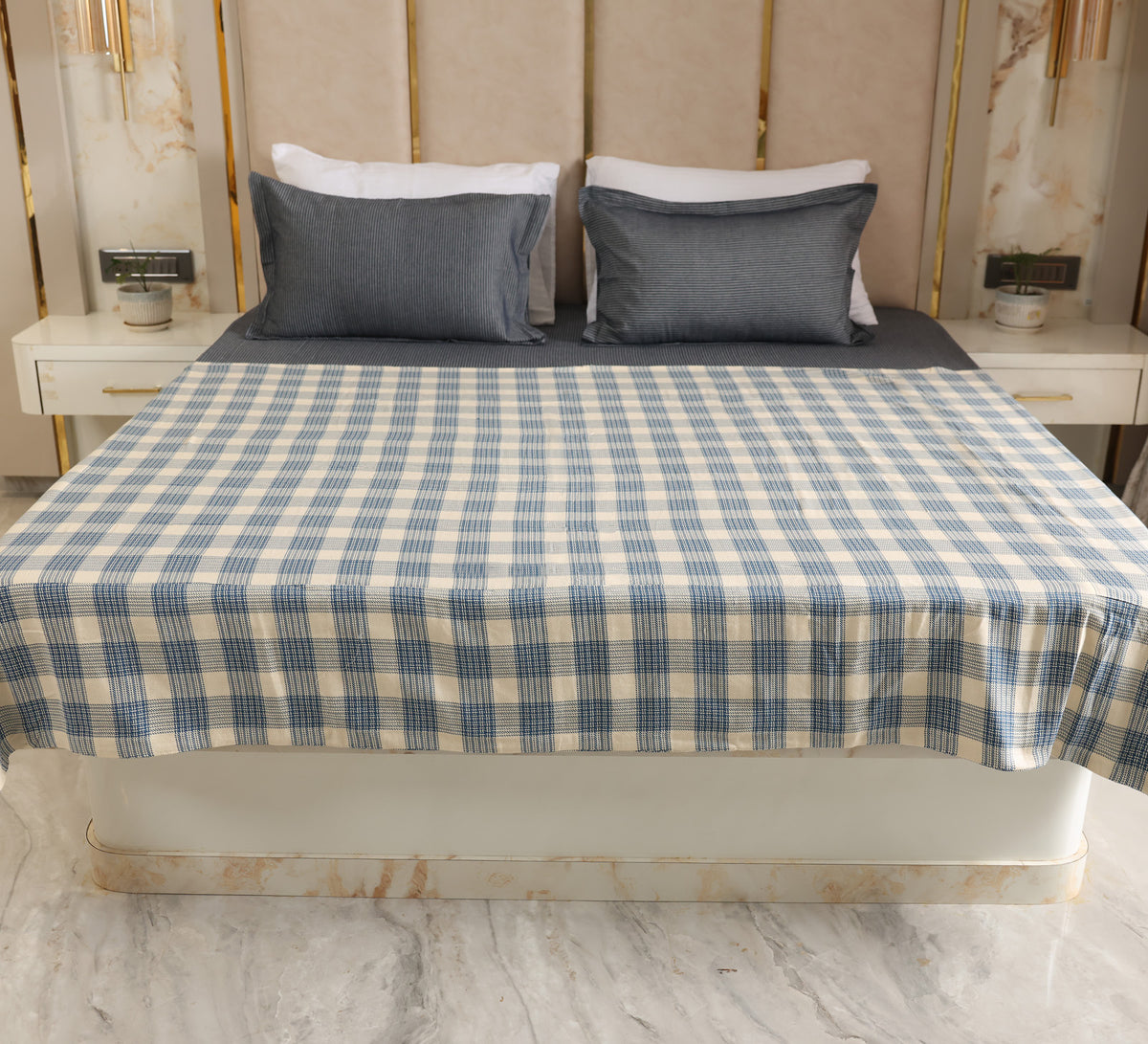 Blue checks 100% cotton single bed Dohar
