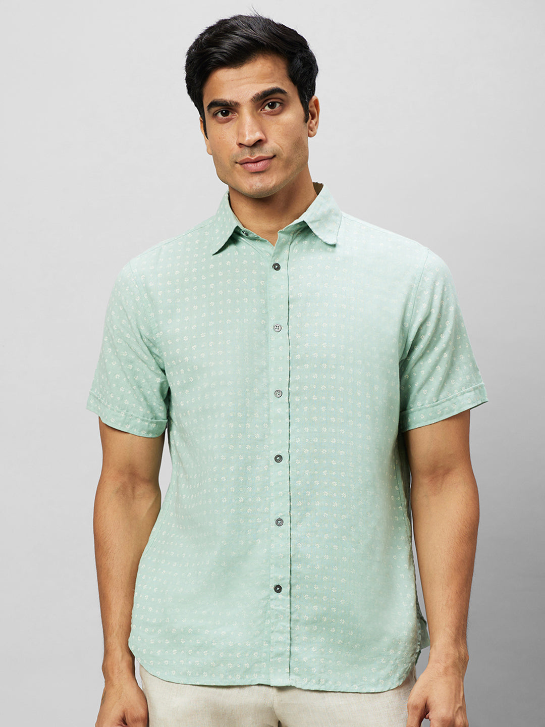 Eco Khadi Cotton Blue Shirt With printed pattern