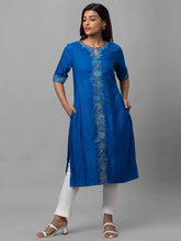 Eco Khadi Silk Blue Hand Embroidered Kurta - Tulika