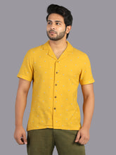 Eco Khadi Cotton Yellow Printed Shirt with Camp Collar - Aagastya