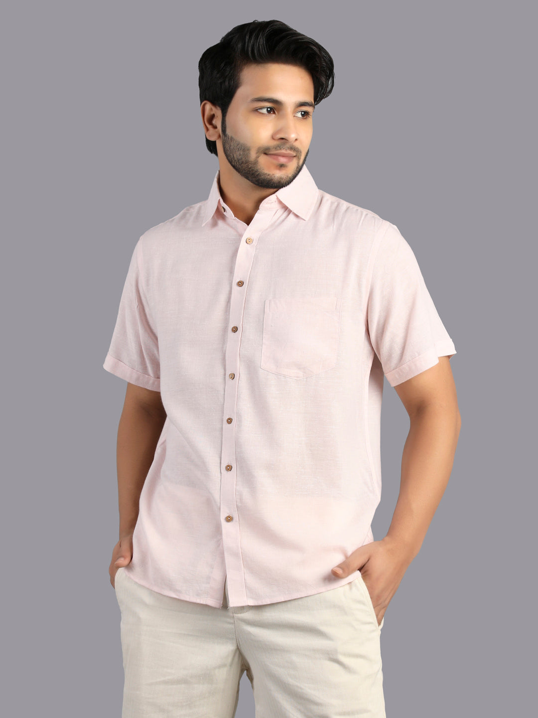 Eco Khadi Cotton Classic Pink Green Shirt - Eashav