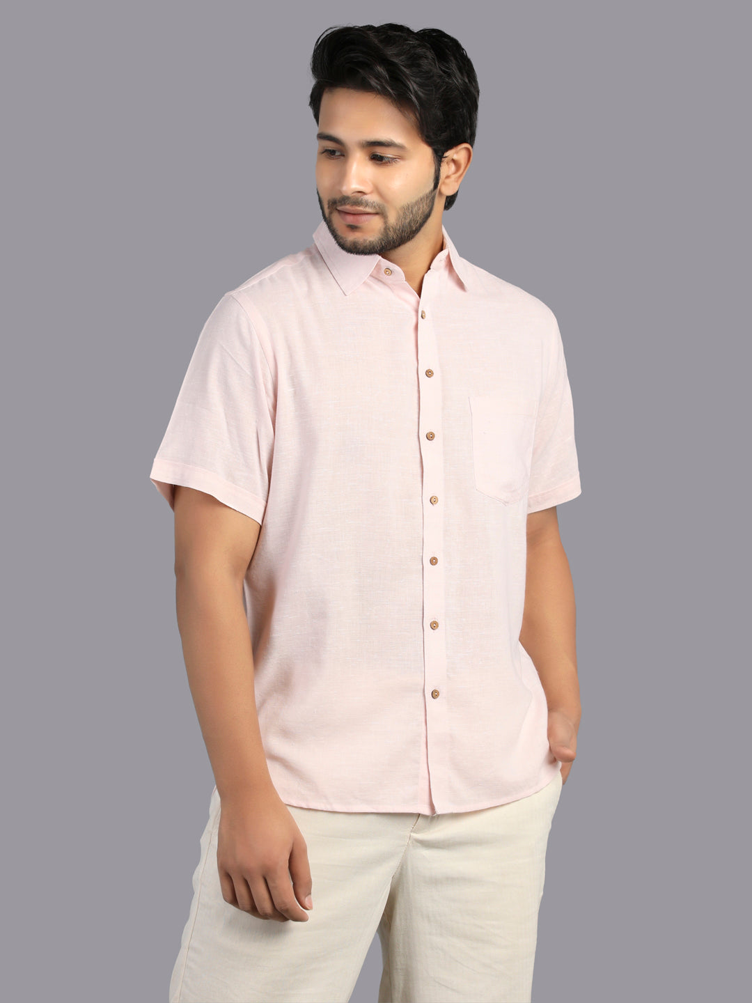 Eco Khadi Cotton Classic Pink Green Shirt - Eashav