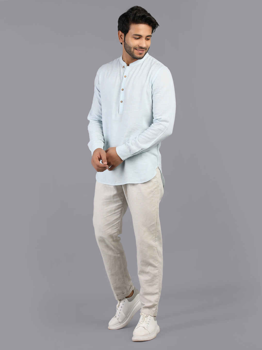 Eco Khadi Cotton Powder Blue Shirt Kurta