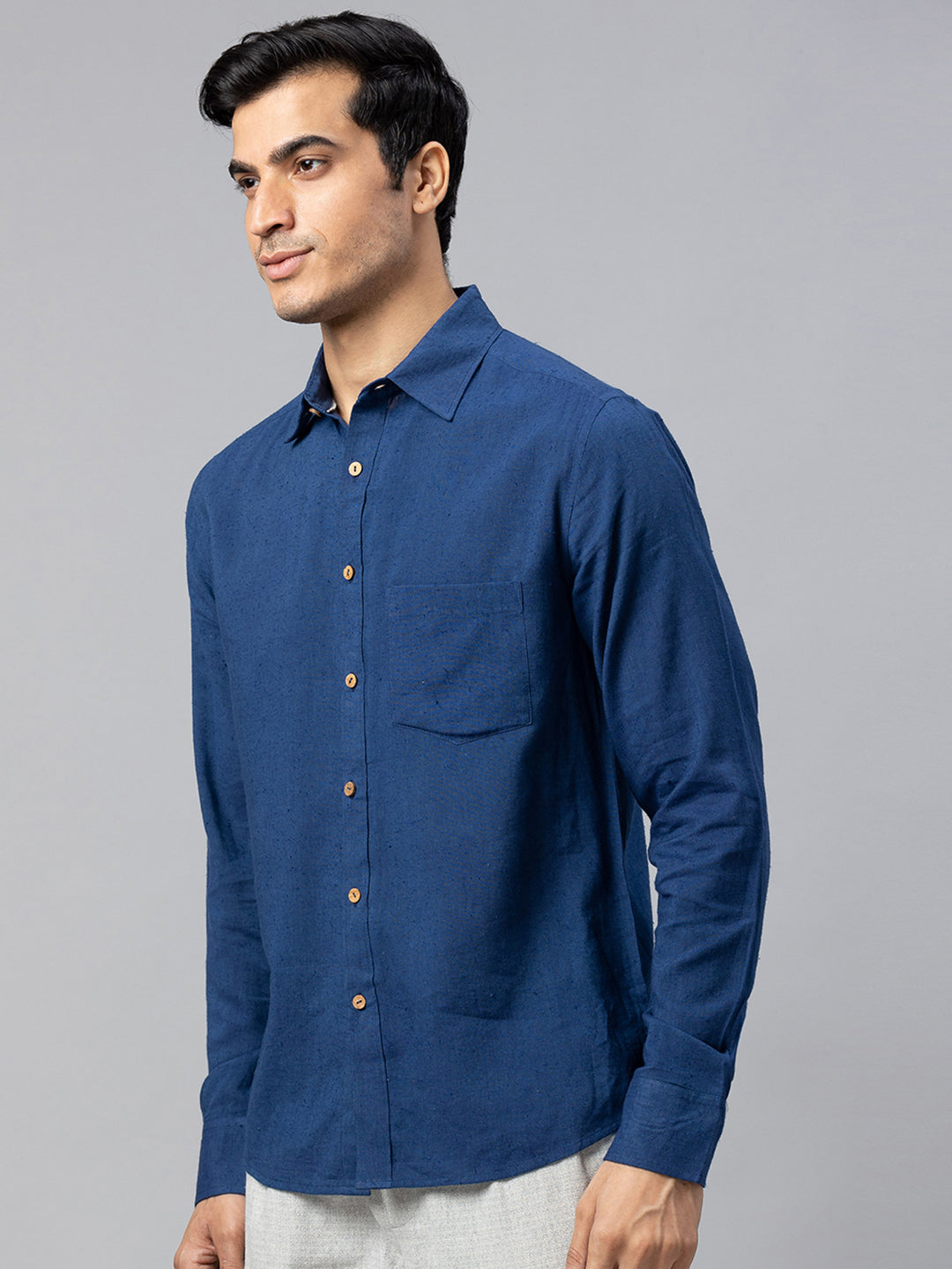 Eco Khadi Cotton Autumn Navy Classic Shirt - Jayden