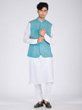 Eco Khadi Silk Matka Teel Blue Nehru Jacket