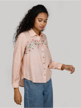 Eco Khadi Cotton Classic Embroidered Pink Shirt - Meera