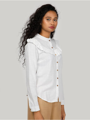 Eco Khadi Cotton Classic White Shirt With Ruffles