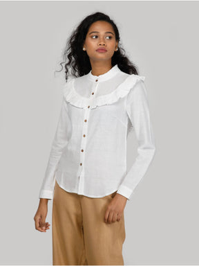 Eco Khadi Cotton Classic White Shirt With Ruffles