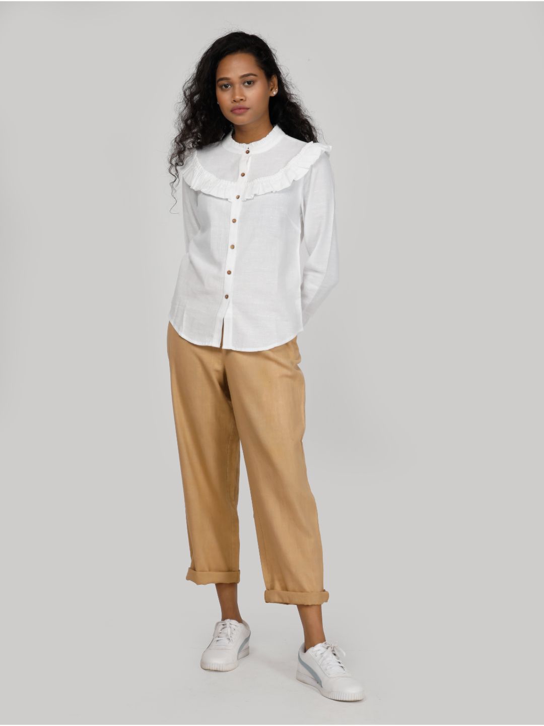 Eco Khadi Cotton Classic White Shirt With Ruffles