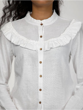 Eco Khadi Cotton Classic White Shirt With Ruffles